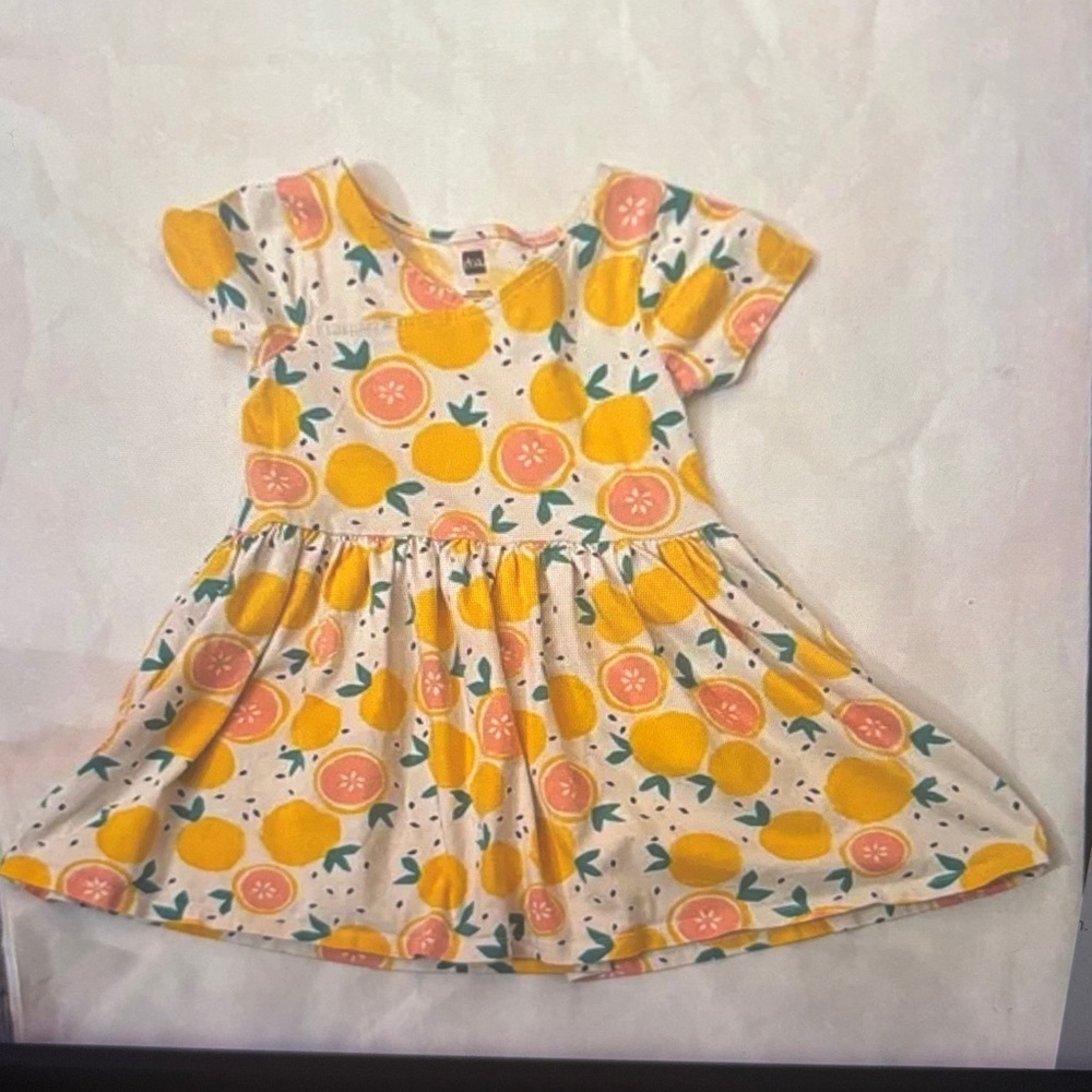 Tea Collection Lemon Grapefruit Print Dress 5 Cottagecore Whimsy Playful Design - Picture 3 of 9